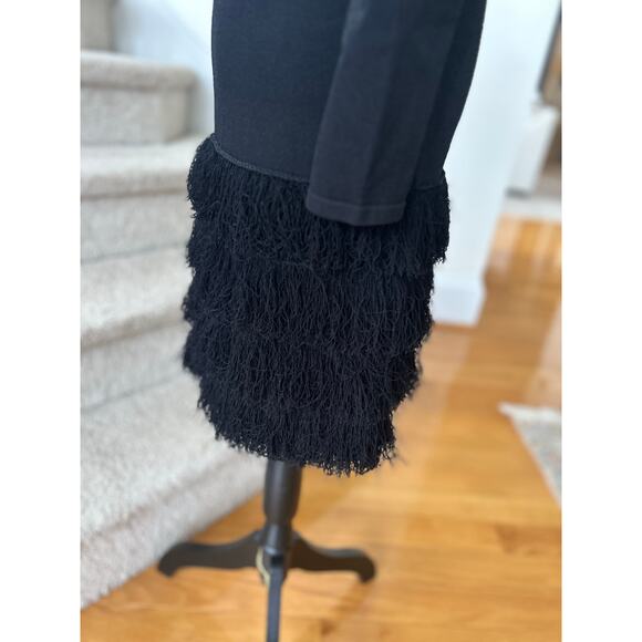 Calvin Klein Black Knit Fringe Trim long Sleeve Scoop Neck Sheath Dress - Picture 3 of 7